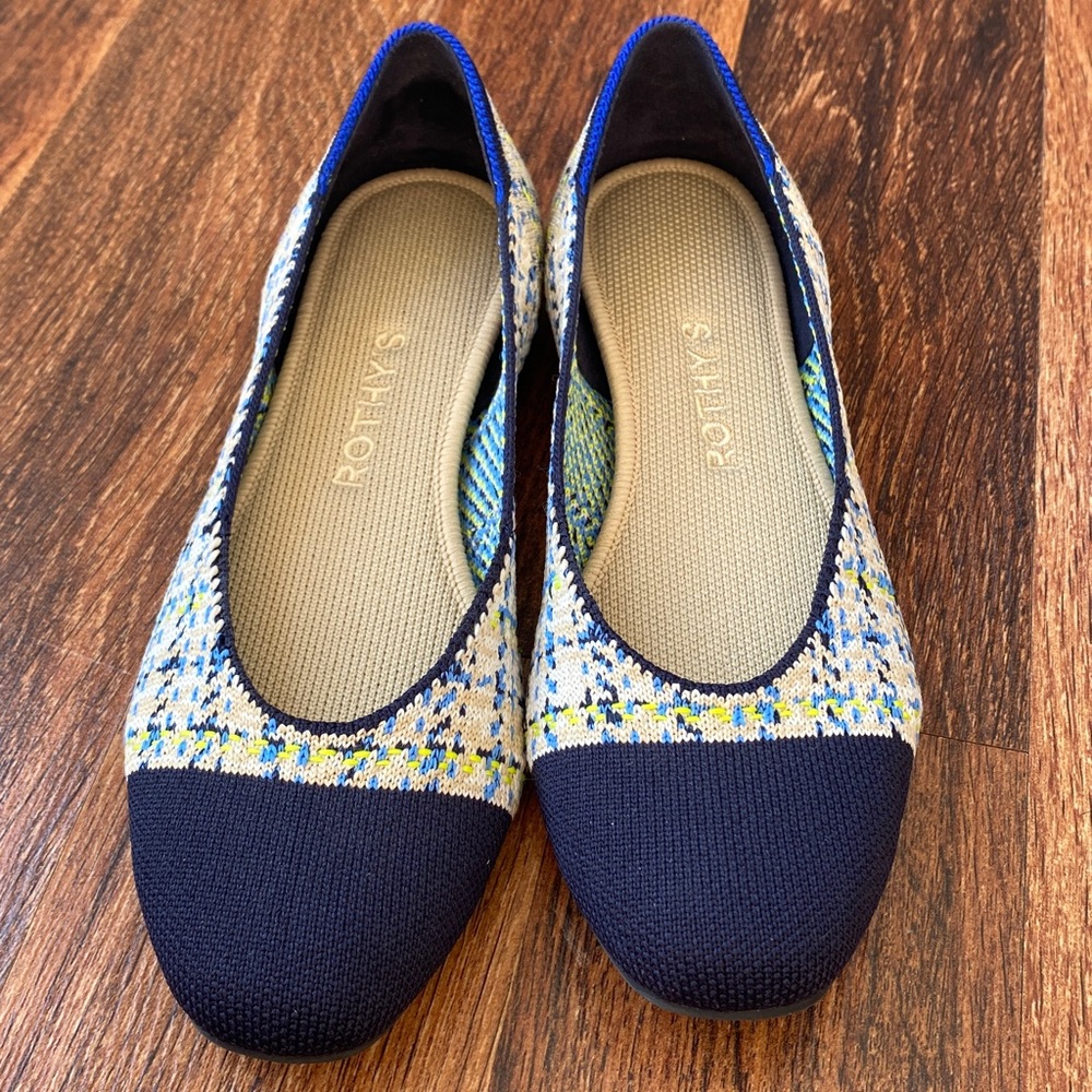 Rothy’s The Square Flat in Spring Tweed beige blue yellow Sz 6 - Picture 1 of 8